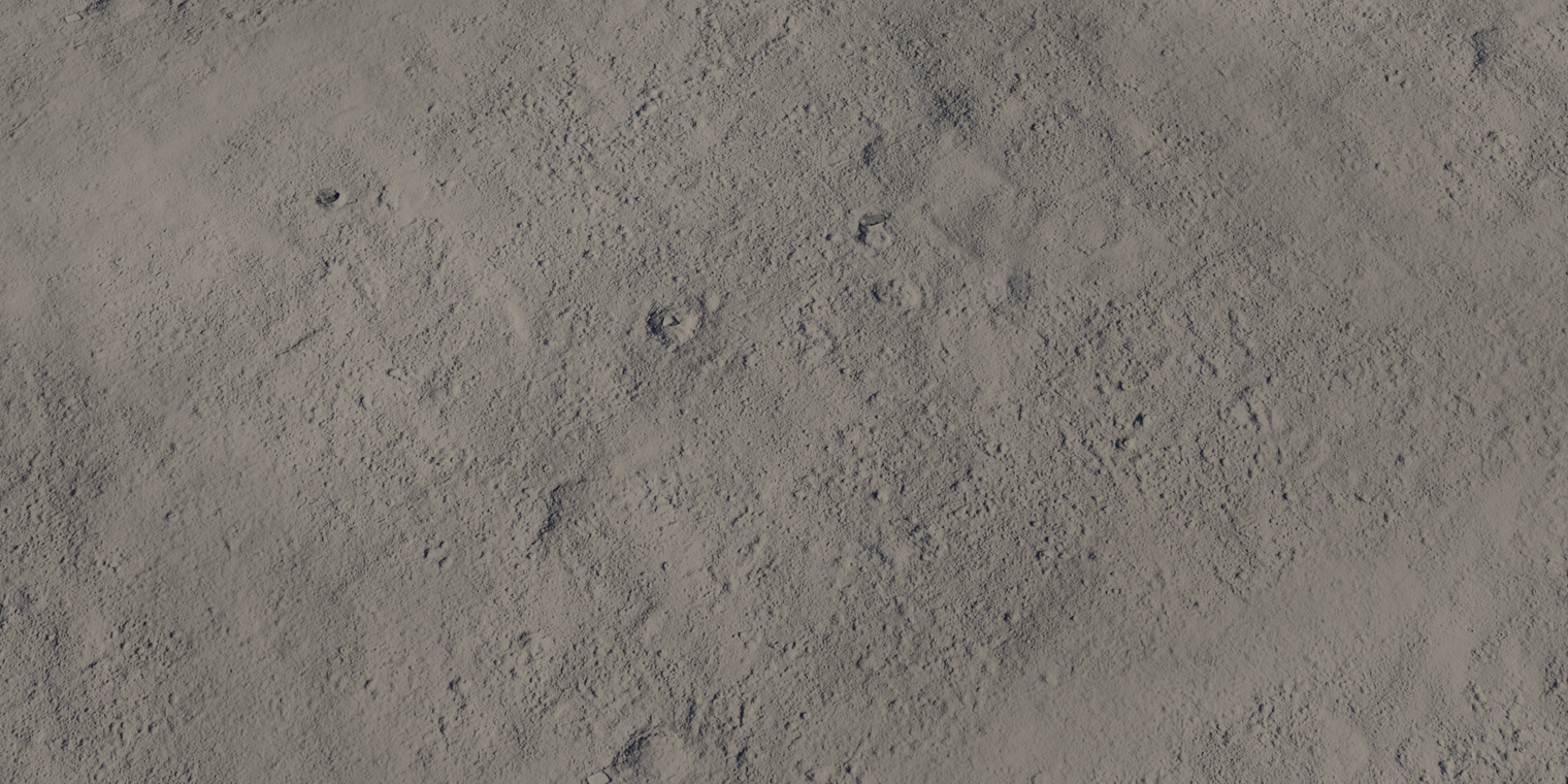 Free 16K texture of rough, dusty lunar regolith with coarse dirt, small craters and rock fragments - ideal for extraterrestrial terrain and moon surfaces.