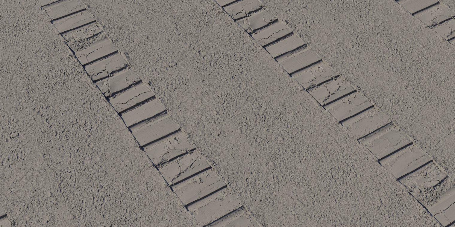 Free 16K texture of dusty lunar regolith with rough, fine-grain surface and crisp tyre tracks - ideal for extraterrestrial sand/terrain exteriors.