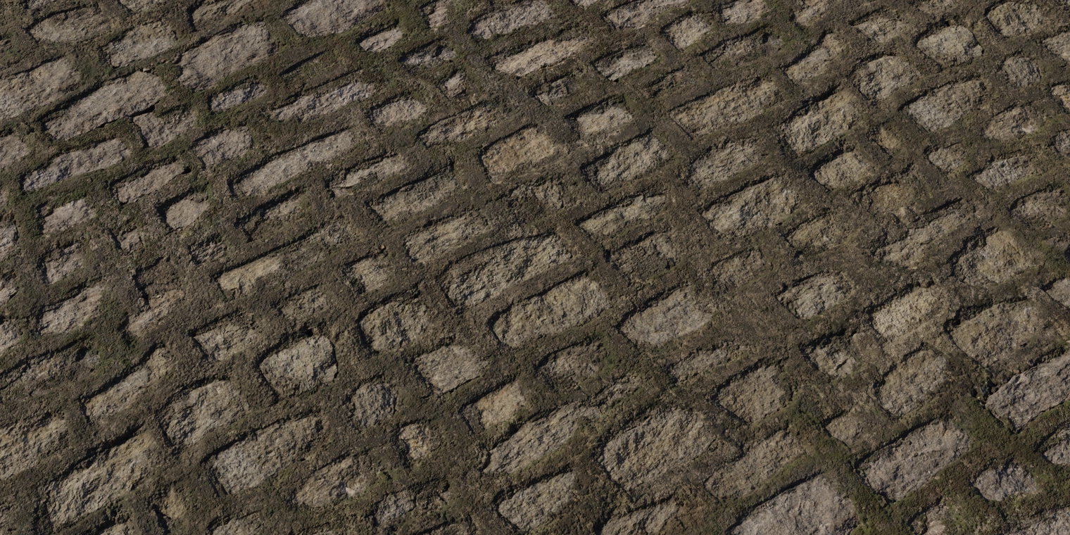 Free 16K texture of a moss-covered, weathered stone wall with uneven, discolored blocks, rough mortar, and damp, aged surfaces.