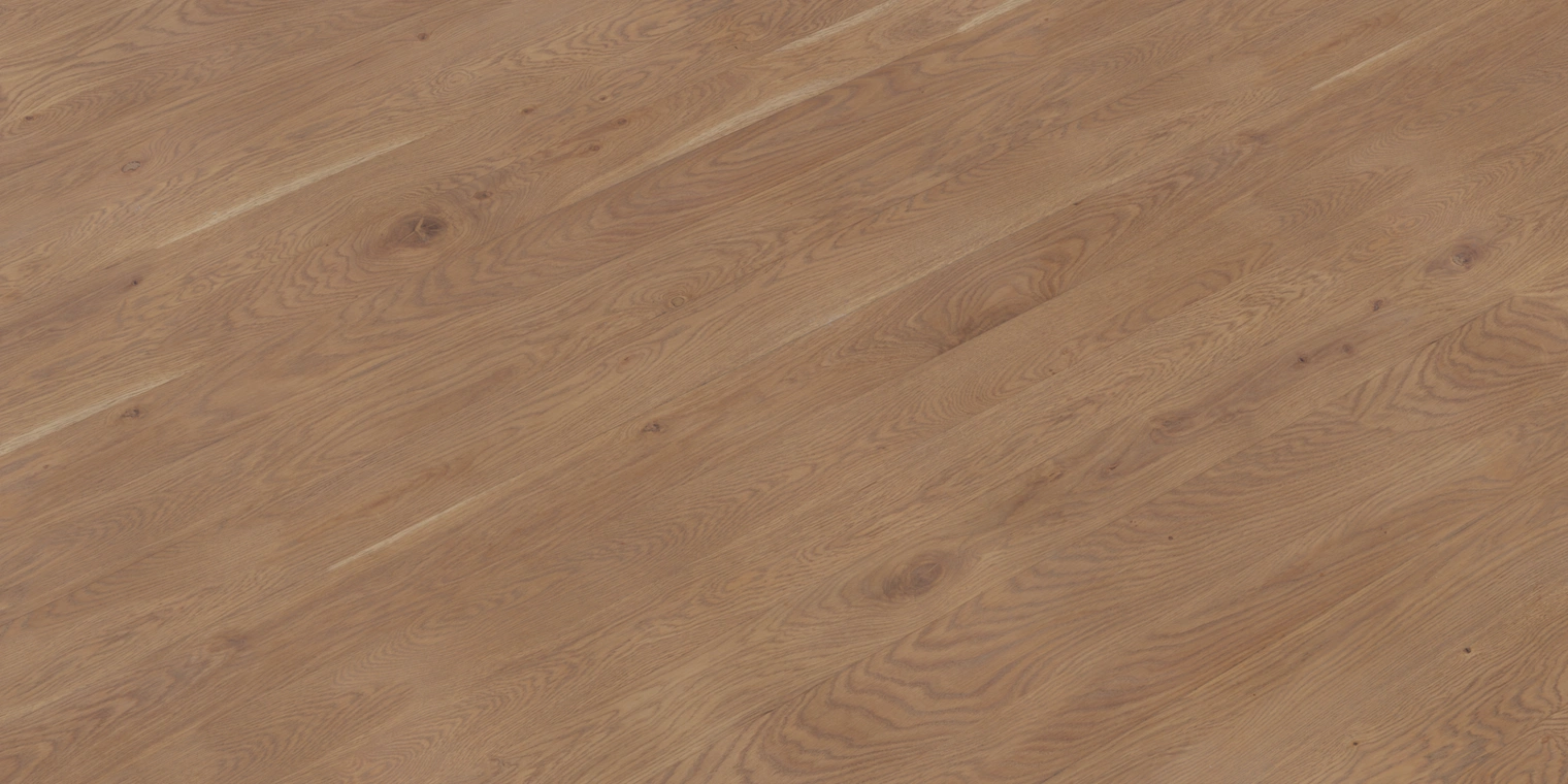 Free 8K texture of varnished oak wood planks with warm grain, subtle gloss and seamless joins - ideal for realistic wooden flooring, furniture, and interior scenes.