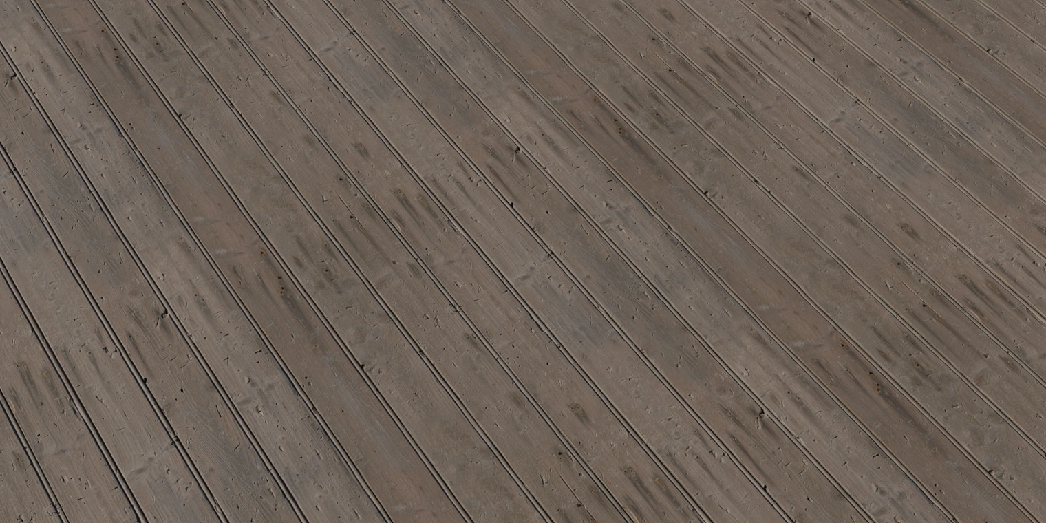 Free 8K texture of old vertical planks: weathered brown wood with scratches, gouges, nail holes, narrow seams and a subdued satin sheen.