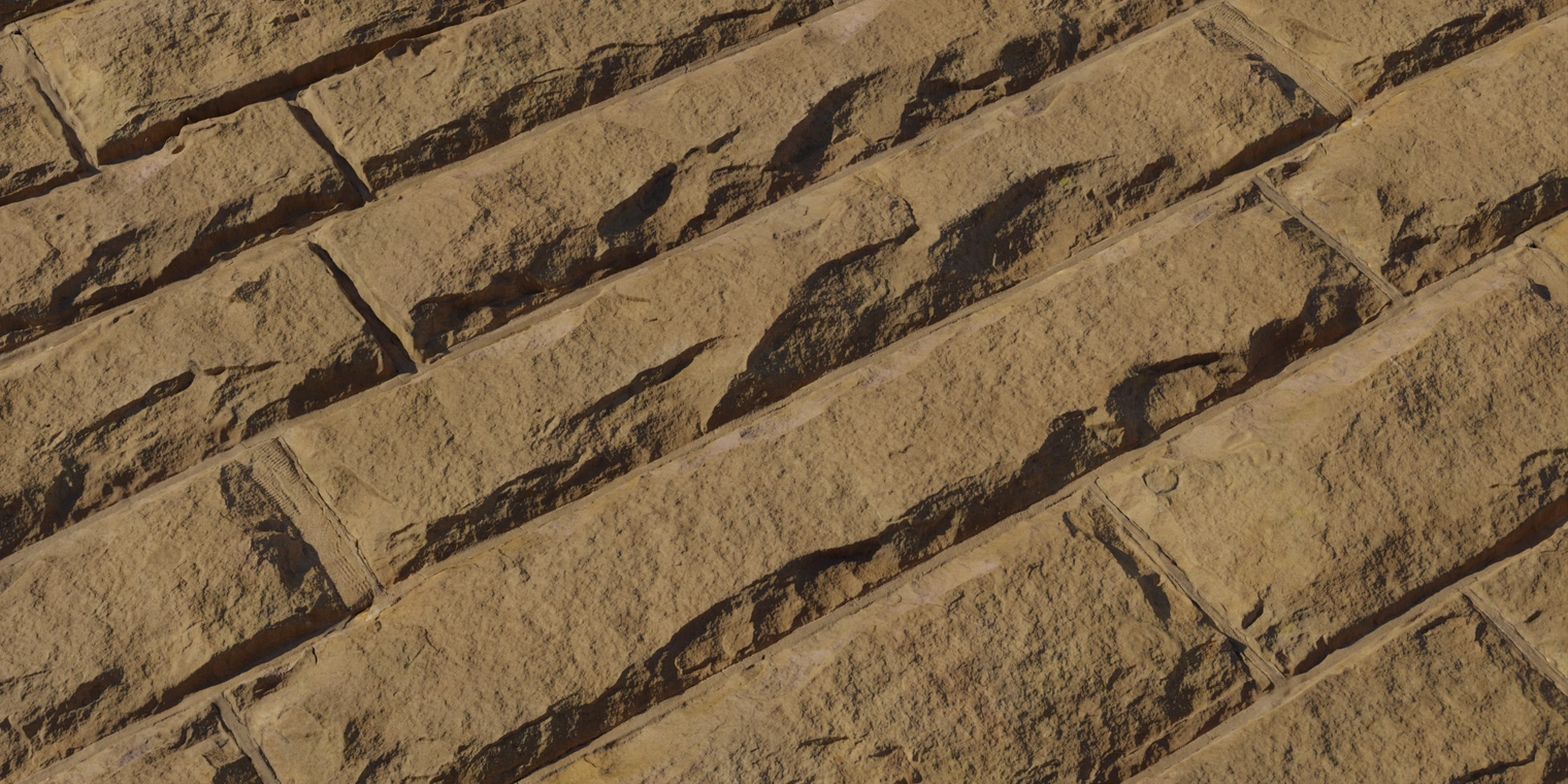 Free 8K sandstone texture. Rough, weathered brown stonework with chipped, timeworn block joints and aged, granular surface for outdoor walls.