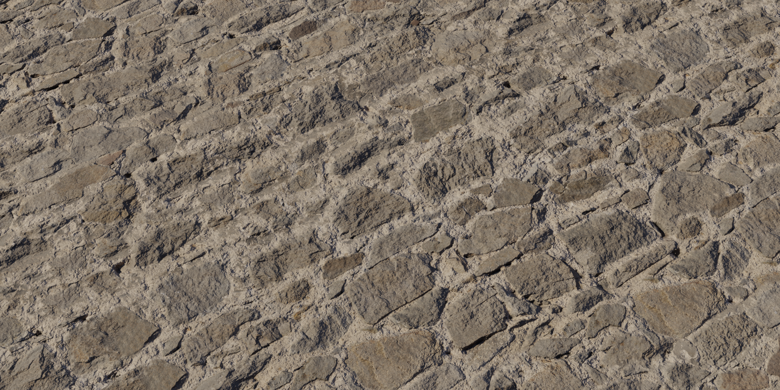 Free 16k texture of a weathered stone wall: rough, uneven masonry with beige-brown stones, visible mortar, deep crevices and worn, eroded surfaces.