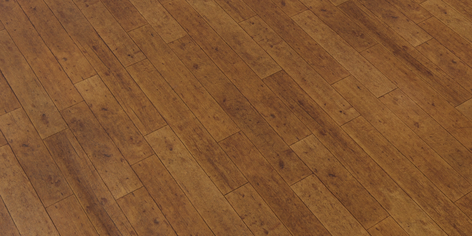Free 16K texture: varnished aged hardwood floor with visible grain, scratches and plank seams - warm, versatile wooden flooring material for interior scenes.