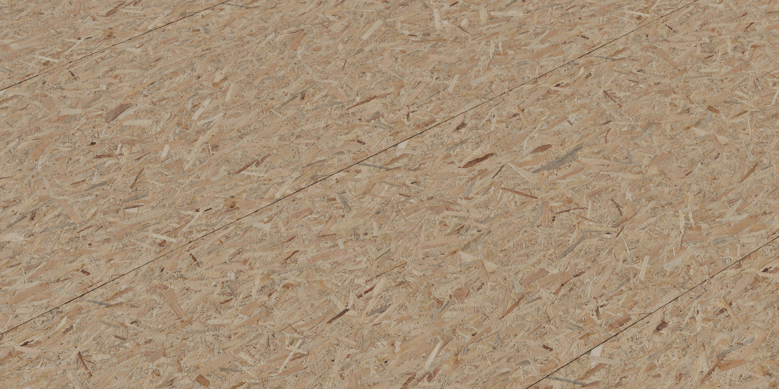Free 8k texture of oriented strand board - lacquered, slightly glossy coated wood with compressed wood-chip pattern and pressed waferboard surface