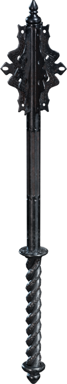 Free 4K model. Ornate medieval mace with flanged, studded head, twisted spiral shaft and aged iron-silver finish, detailed rivets and worn patina.