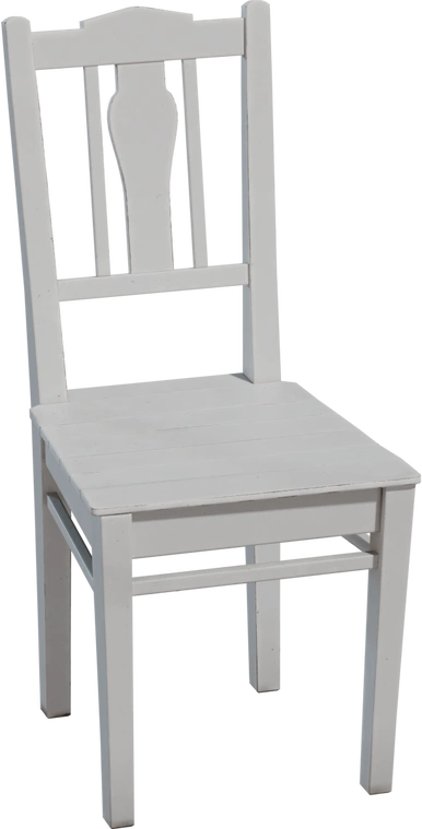 Free 8K painted wooden chair, distressed white farmhouse piece with slatted seat, decorative back splat, square legs and simple stretchers.