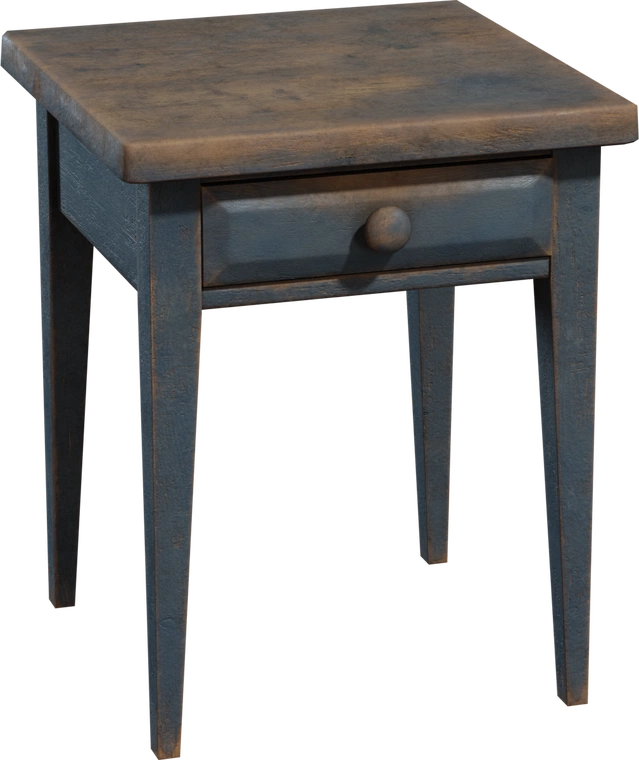 Free 4K model of a painted wooden nightstand with worn blue paint, single drawer and tapered legs - vintage, aged bedside table for authentic bedroom scenes.
