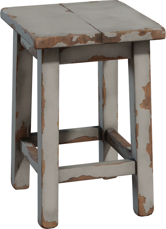 Free 4K model - painted wooden stool with chipped paint, worn edges and rustic farmhouse charm; simple antique carpentry.