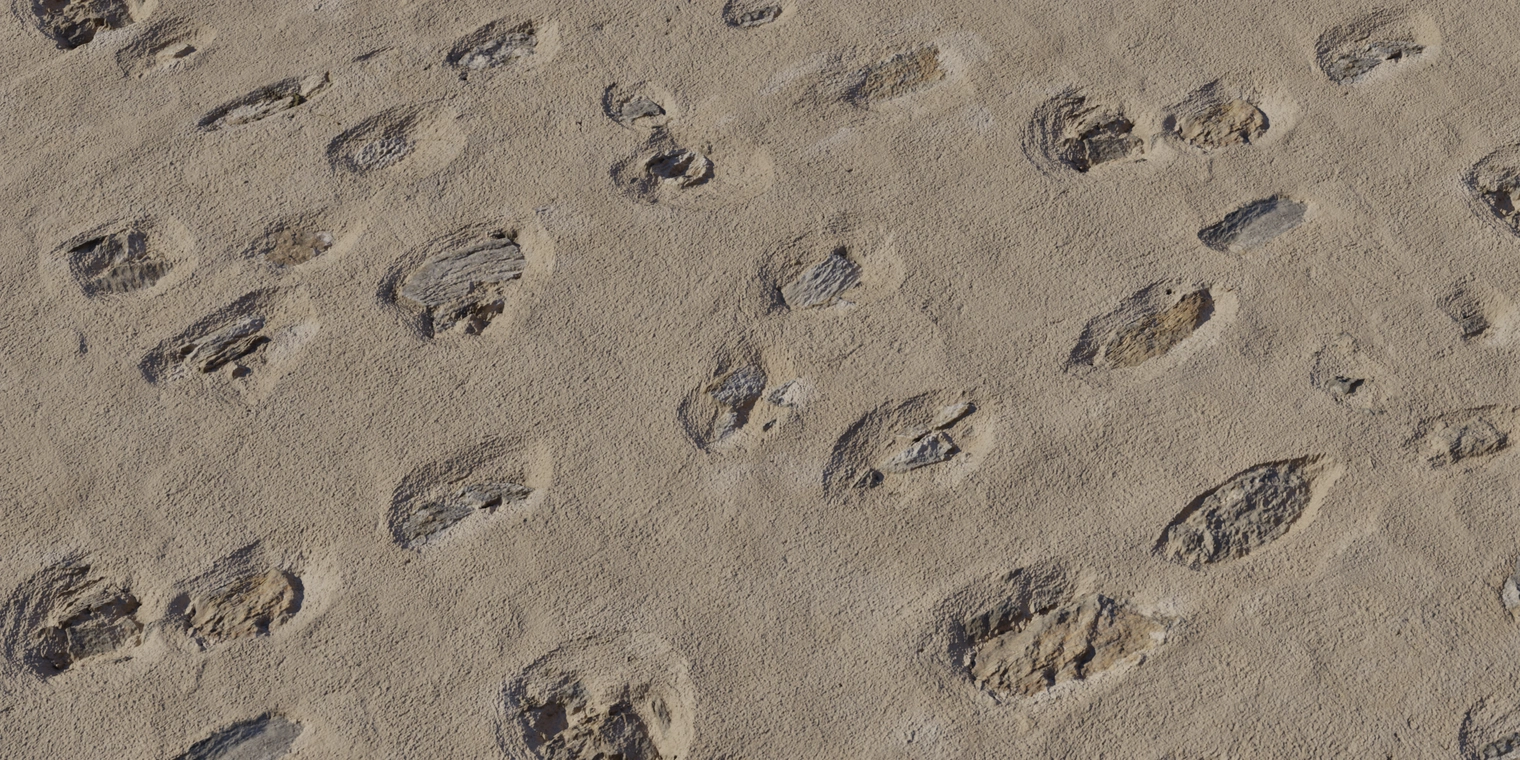 Free 16k texture of a beige plaster stone wall with rough surface, scattered chips and recessed worn areas revealing darker stone and color variation.