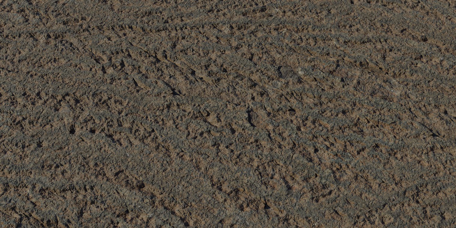 Free 8K texture of rough, weathered quarry stone with deep chisel-like striations, coarse grain and mottled brown‑grey tones, showing heavy, uneven relief.