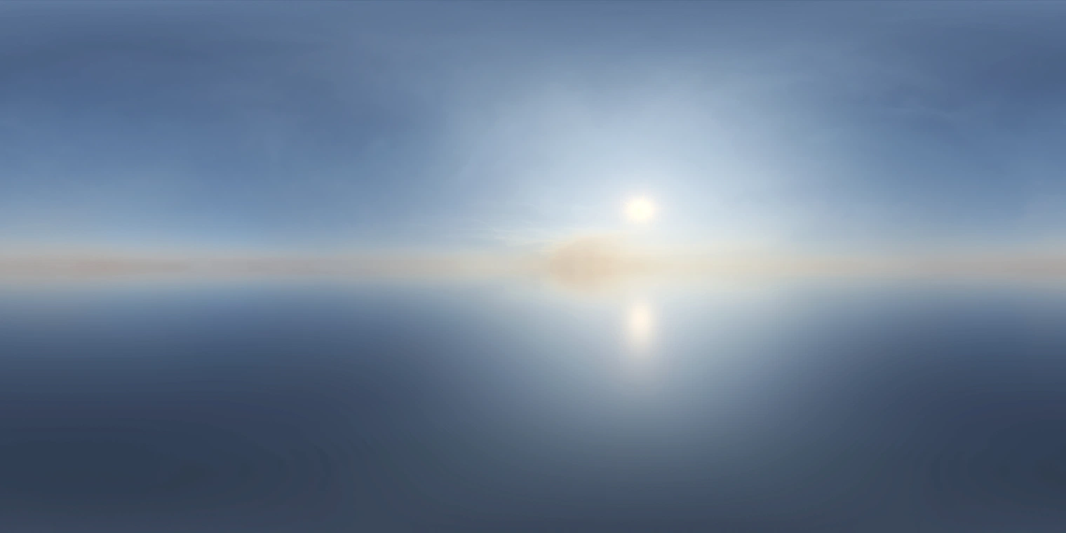 Free 24K unclipped HDRI: clear late-afternoon pure sky with high-contrast, low sun and warm horizon glow - crisp outdoor natural light for realistic renders.