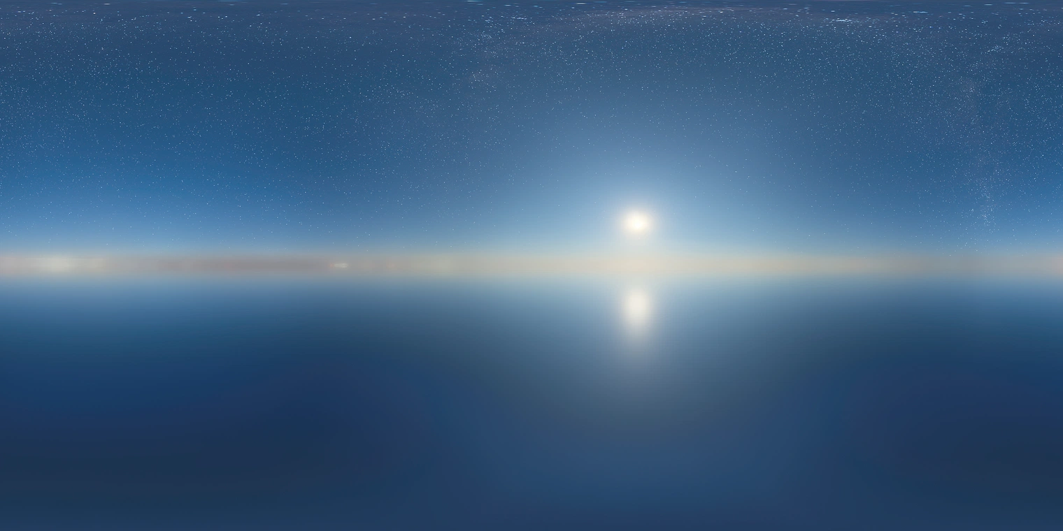 Free 24K HDRI, unclipped. Clear moonrise night with crisp stars and high-contrast cool-blue light, ideal for night renders, reflections, and cinematic work.