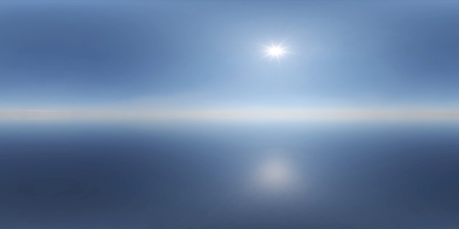 Free 24K HDRI, unclipped - clear midday pure sky with a bright sun and high-contrast natural light, ideal for outdoor renders, reflections and crisp shadows.
