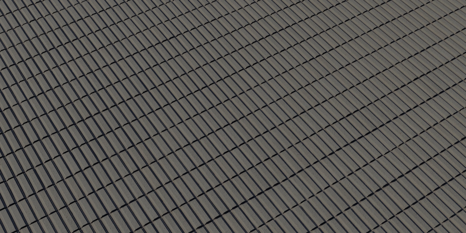 Free 8K material of dark concrete rectangular facade tiles, narrow vertical striations, rough aggregate surface with shallow grout lines and low sheen.