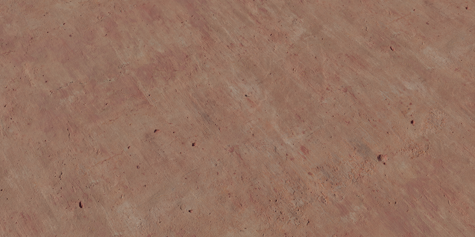 Free 8K texture of weathered red plaster with worn, cracked, and stained surface, brown dirt streaks, subtle roughness, chipped edges and pitted details.