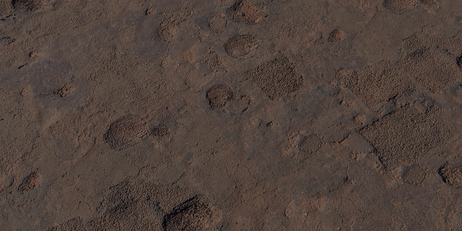 Free 8K texture of damaged road: cracked, patchy asphalt with potholes, rough aggregate, dark stains, matte and dusty wear.