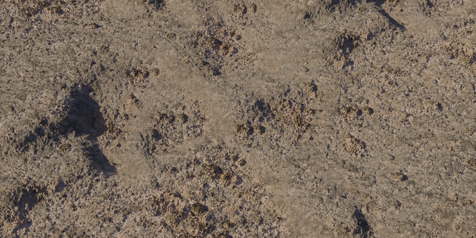 Free 8K texture of a rough, weathered stone: coarse, uneven, bumpy surface with dirt and subtle moss patches in warm brown-gray tones.