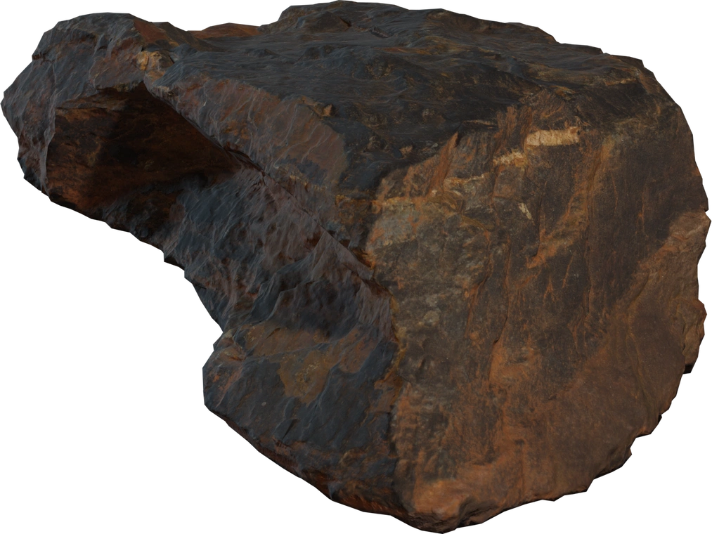 Free 8K weathered boulder model with rugged, rust-brown stone, detailed dirt and erosion - ideal for natural terrain and landscape scenes.