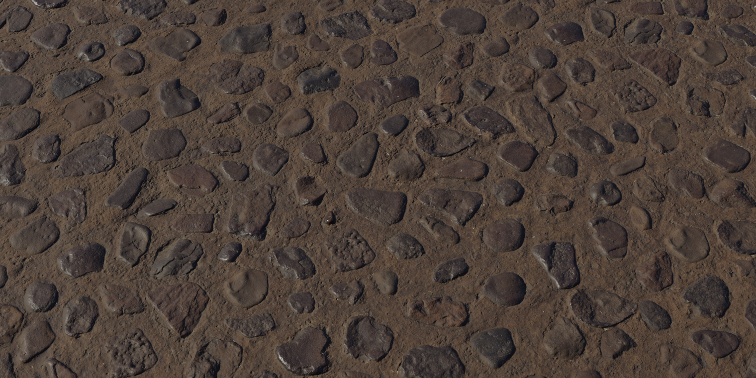 Free 8k texture of rough, uneven concrete floor with embedded stones and pebbles; weathered brown mortar, varied stone shapes and subtle sheen.