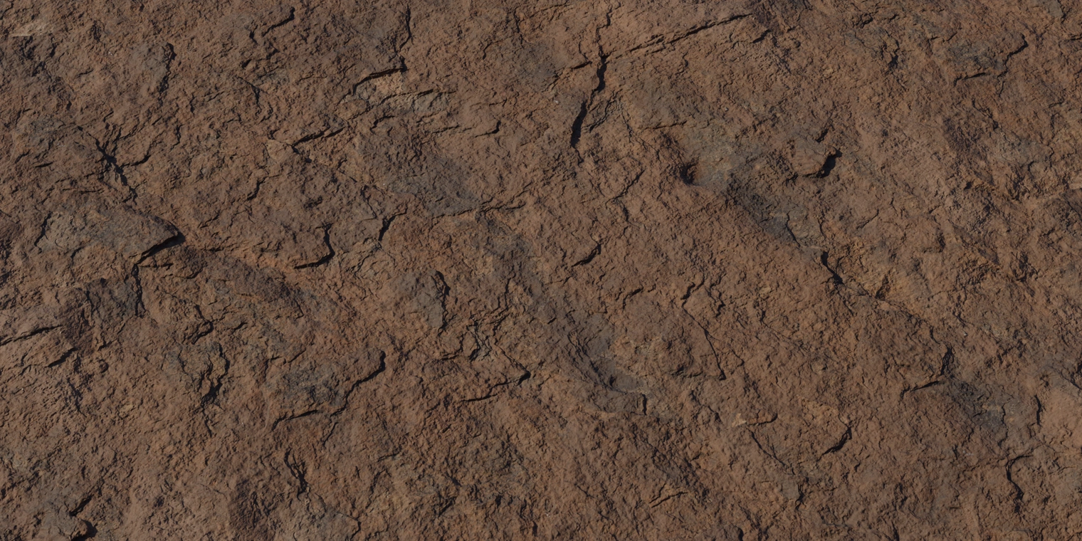 Free 16K texture of a weathered reddish-brown rock face - rough, solid cliff stone with cracks, crevices and fine surface detail for outdoor terrain.