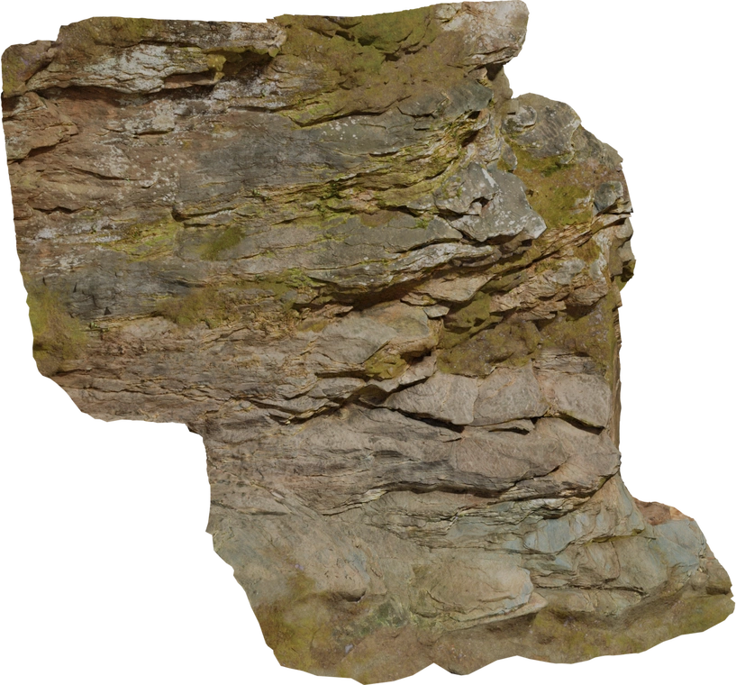 Free 8K rock face model, weathered sandstone cliff with layered strata, moss and lichen patches, rugged fissures and realistic geological detail.