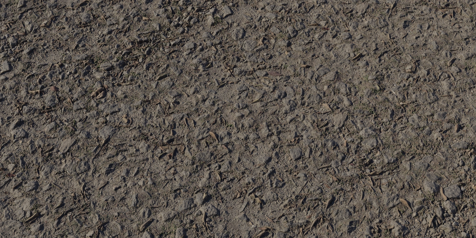 Free 16K texture of a rough, weathered rocky path with compacted dirt, scattered stones, dry leaves, and coarse, uneven surface detail.