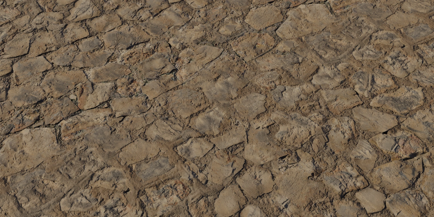 Free 8K texture of a weathered, discolored rock wall with rough, uneven, chipped rock surfaces and deep mortar crevices.