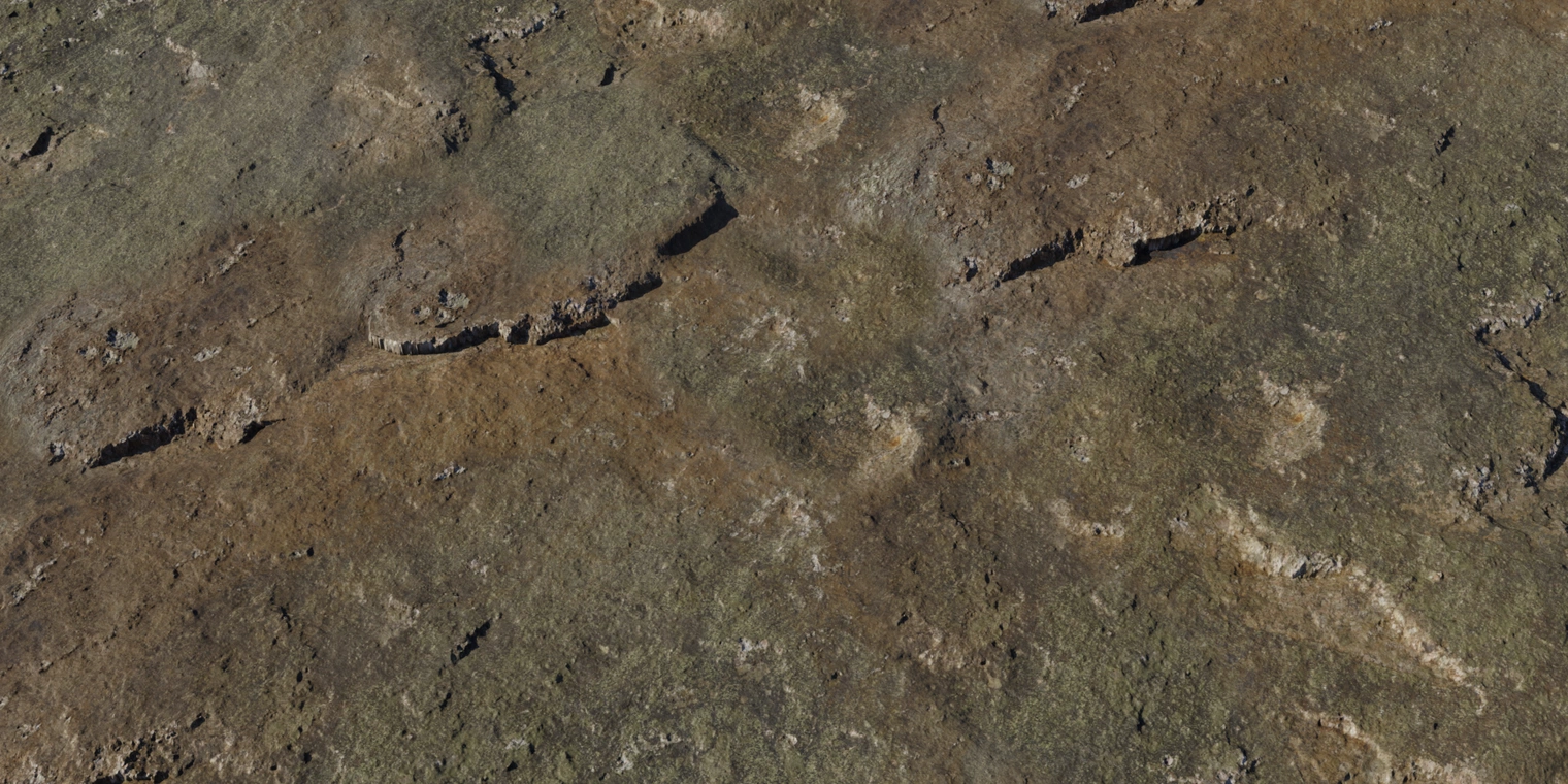 Free 8K texture of a rough, weathered rock wall - uneven, eroded stone with coastal discoloration and mossy patches, gritty, low-sheen surface.