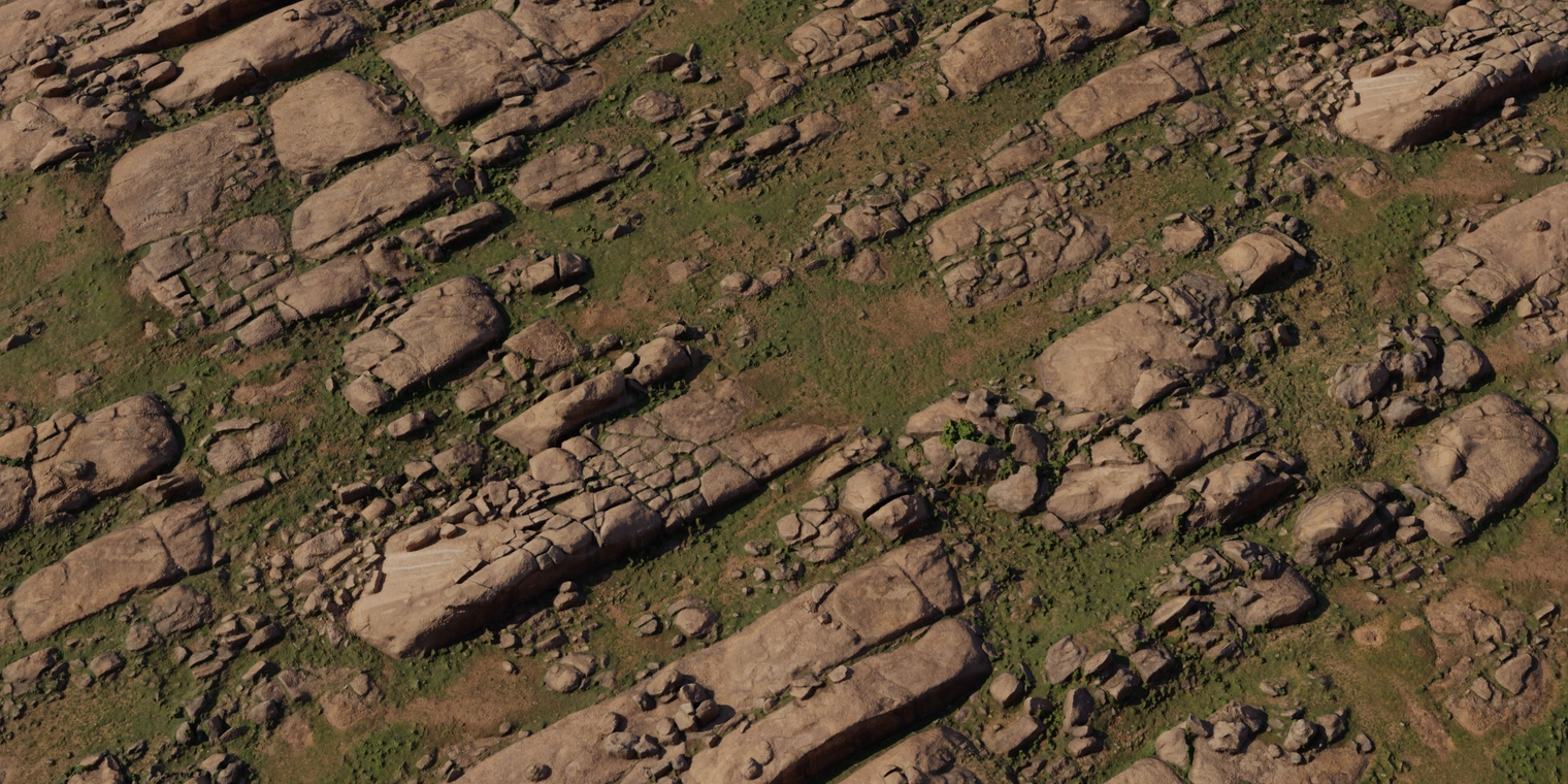 Free 8K texture of rugged rocky terrain with layered stone slabs, compacted soil and grass patches; detailed uneven terrain