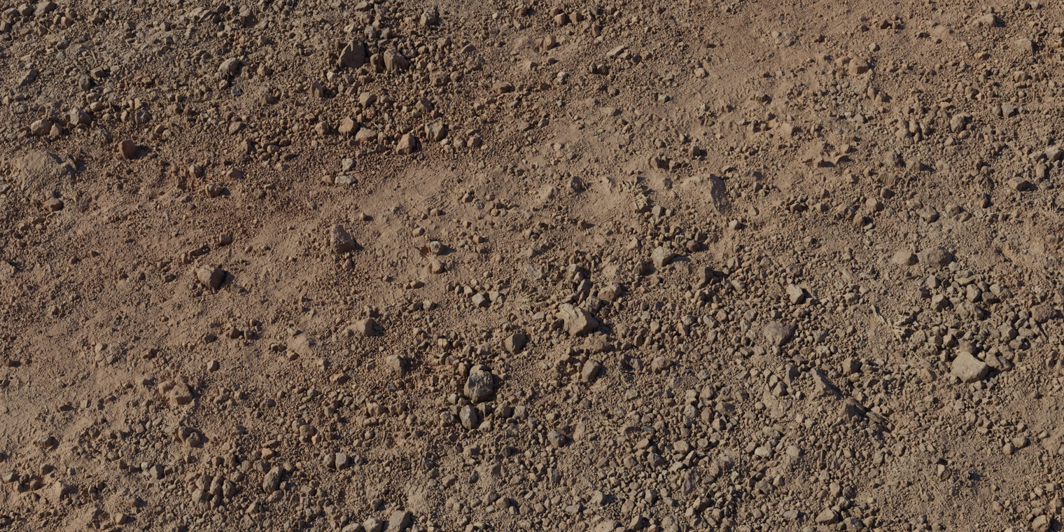 Free 16K texture: rugged, dusty rocky trail with mixed gravel and compacted dirt - gritty stones, fine sand and scattered pebbles on a dry, uneven surface.