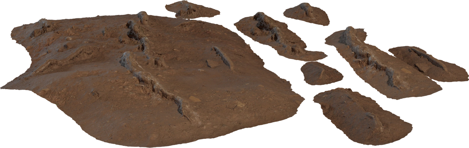 Free 8K model of a weathered dead-tree root cluster. High-detail modular forest-floor pieces for natural ground cover and scene dressing.