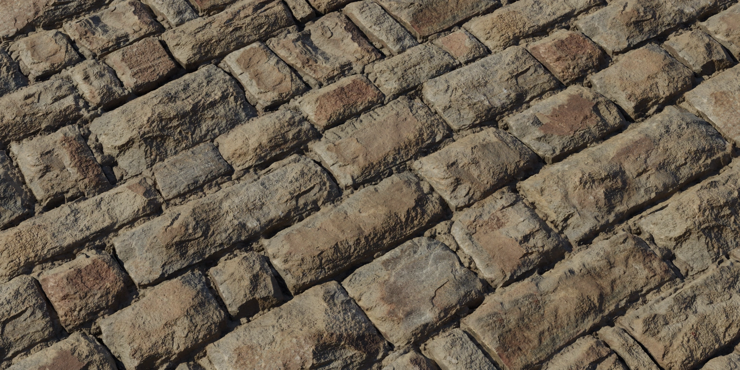 Free 8K texture of a rustic stone wall, weathered uneven blocks with rough, chiseled surfaces, deep mortar joints and warm tan-to-red tones.