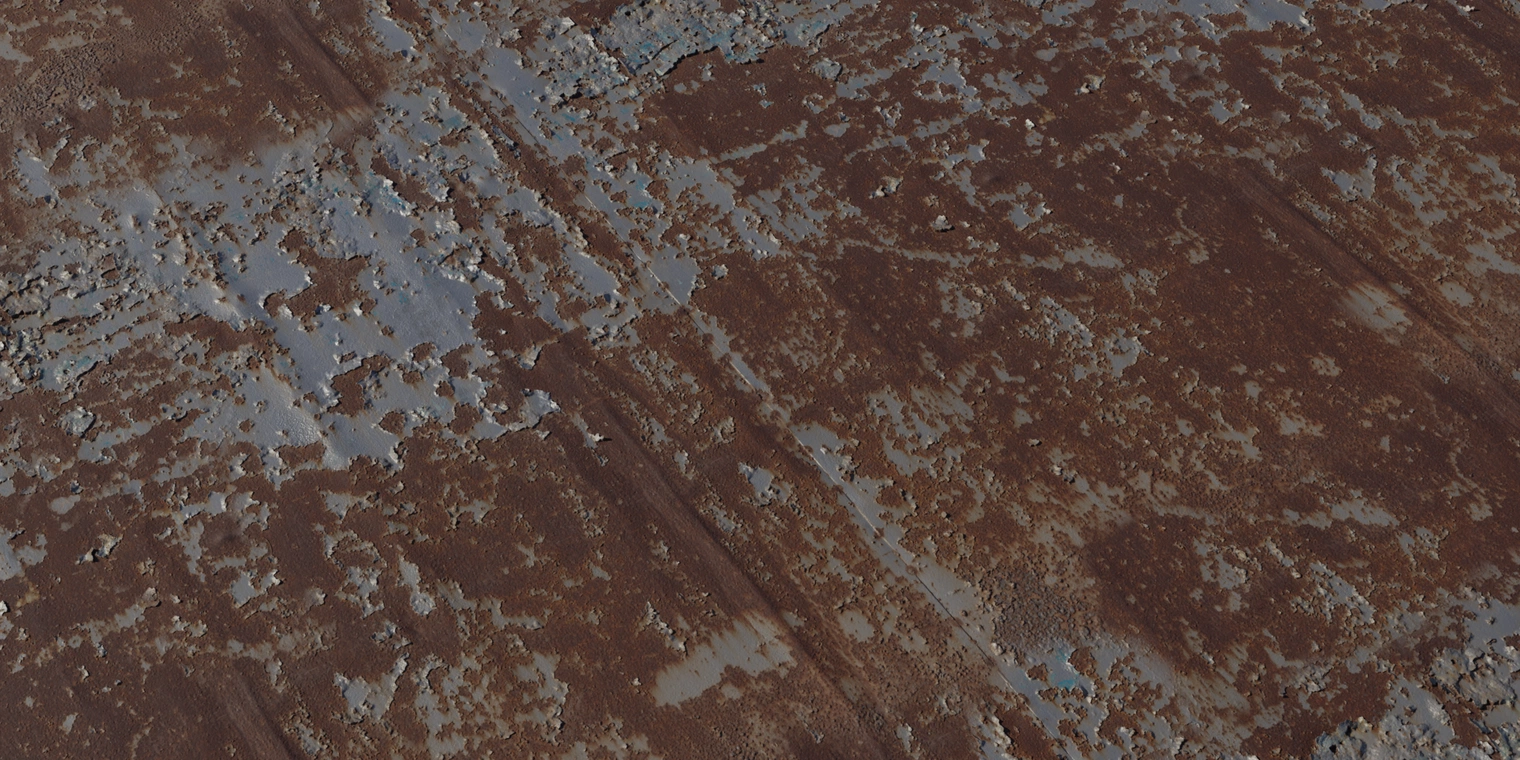Free 16K texture of corroded steel sheeting with flaking paint, coarse rust patches, pitted oxidized surface and faint blue undercoat.