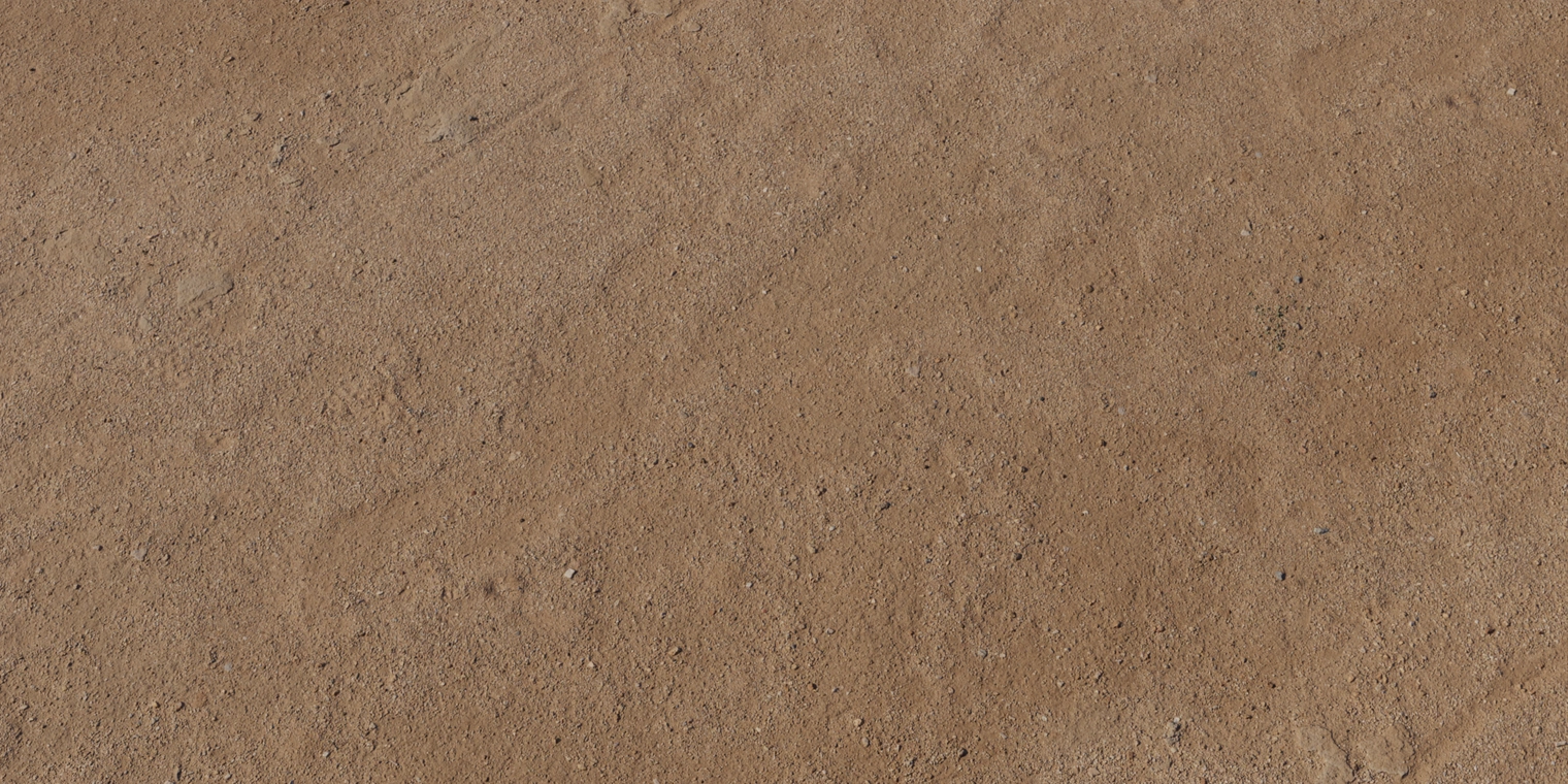 Free 16K texture of dusty, reddish-brown sandy gravel with fine sand, scattered pebbles and subtle debris; rough, compacted surface with low sheen.