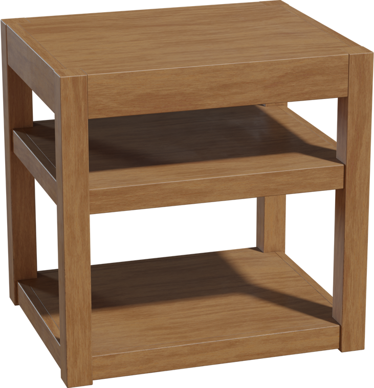Free 8K model of a minimalist wooden side table with two shelves, clean lines and warm oak finish - perfect for modern living room or bedroom interiors.