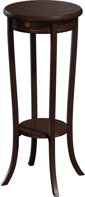 Free 8K model of a tall vintage wooden side table with slender curved legs, lower shelf and brass medallions - worn patina perfect for antique interiors.