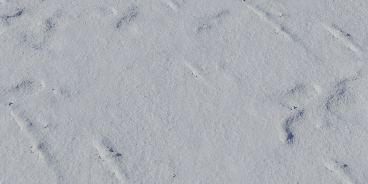 Free 8K texture of soft, powdery snow: smooth yet uneven drifts, frosty fine granularity, subtle ridges and sparse dark specks.