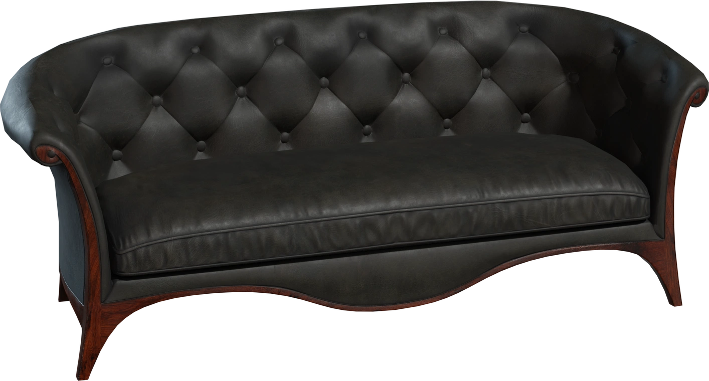 Free 4K model of a tufted leather sofa with carved wood frame - elegant vintage couch/prop with realistic leather and fabric cushions.