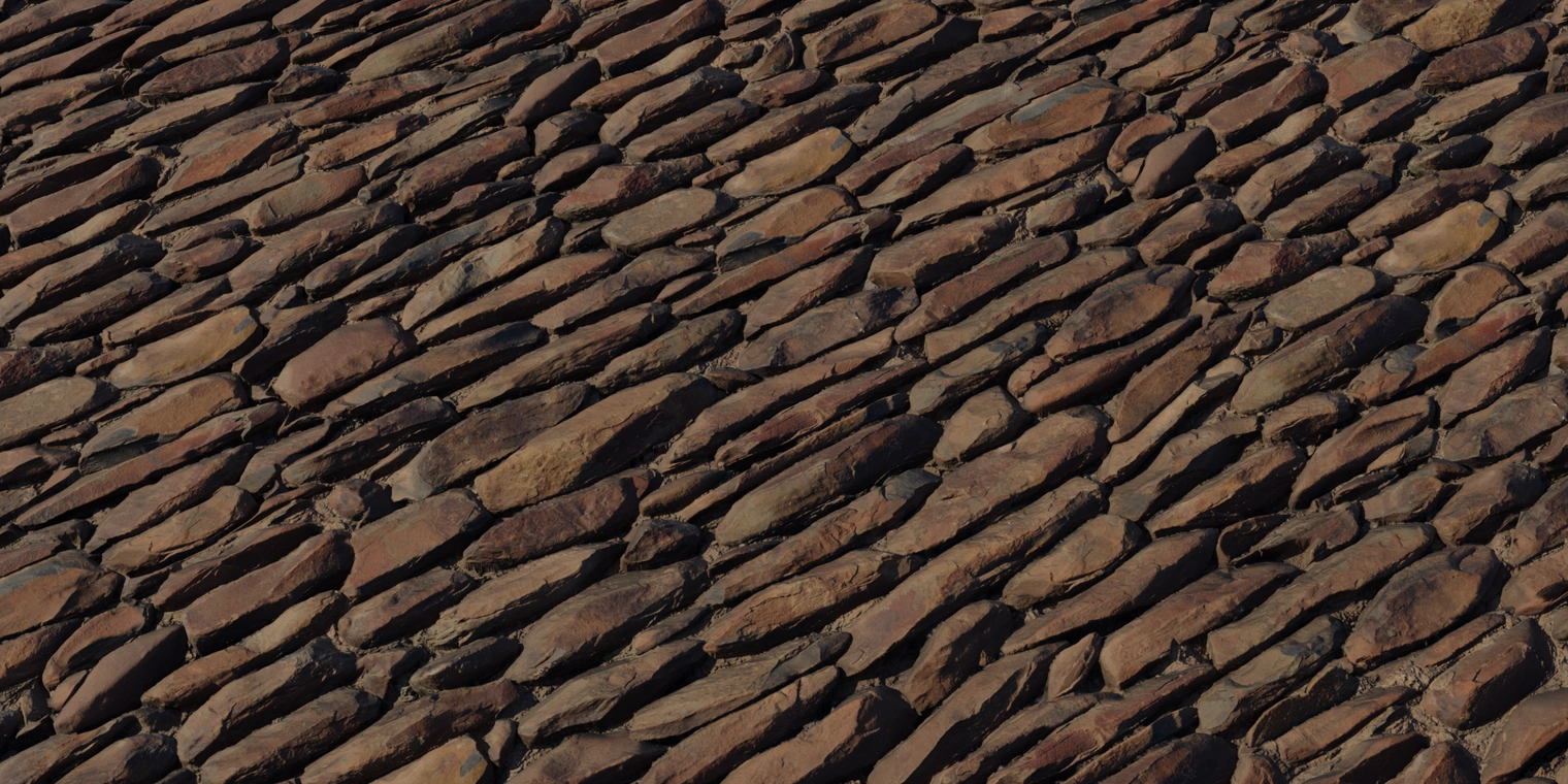 Free 8k texture of a stacked stone wall with layered, weathered brown stones, rough chisel marks, deep mortar crevices and subtle sheen from worn surfaces.
