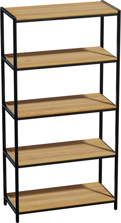 Free 8K model of a modern industrial steel-frame shelf with five wooden planks, sturdy metal frame and clean lines, ideal for commercial or home interiors.