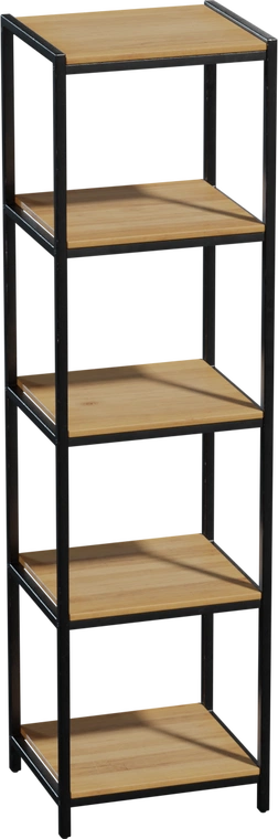 Free 8K model of a modern industrial five-tier steel-frame shelf with wooden planks; clean, sturdy design for commercial spaces, bookshelves and displays.