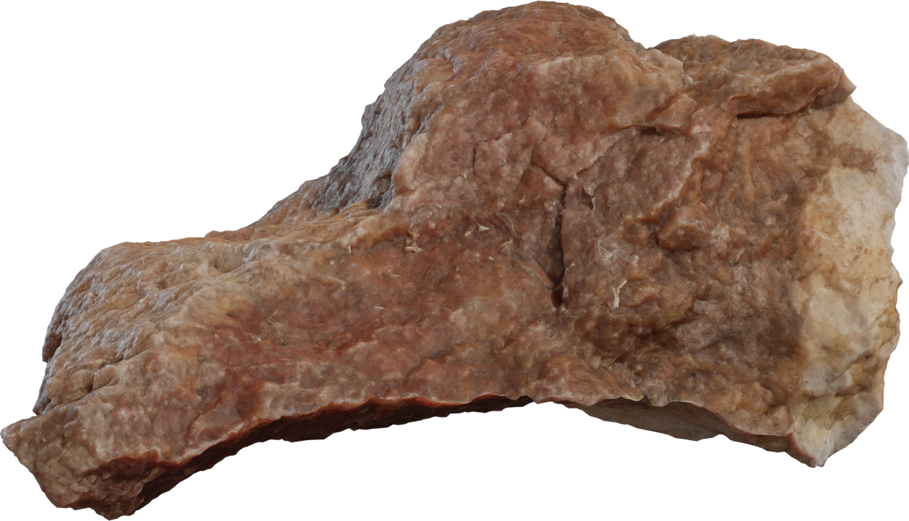 Free 8K model of a weathered reddish quartz stone with a rough, pebbly surface, earthy dirt streaks, crystalline veins and detailed, rugged geometry.