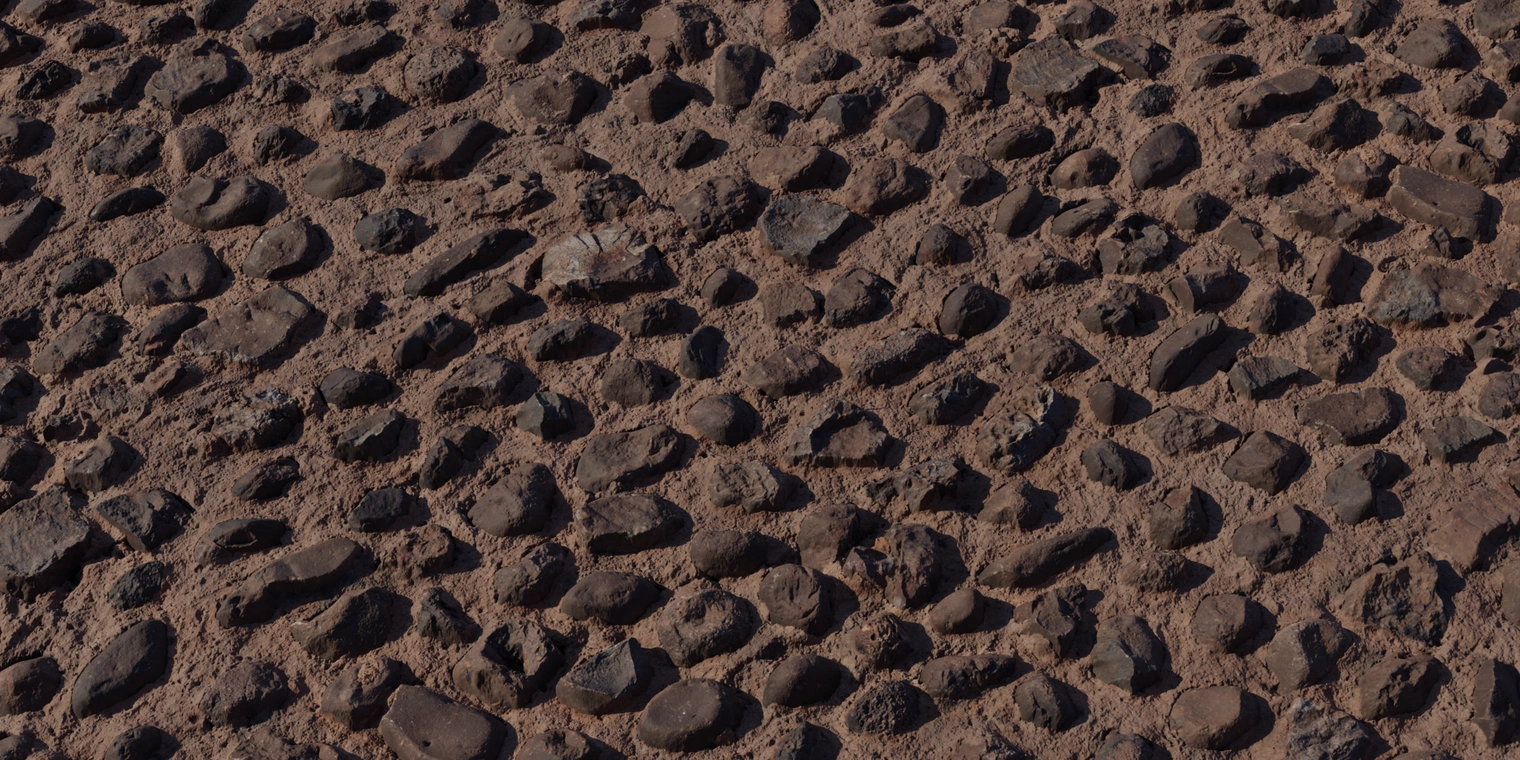 Free 8K texture: rough, weathered brown concrete with dark, irregular stones embedded, coarse mortar, high-relief surface and worn edges.