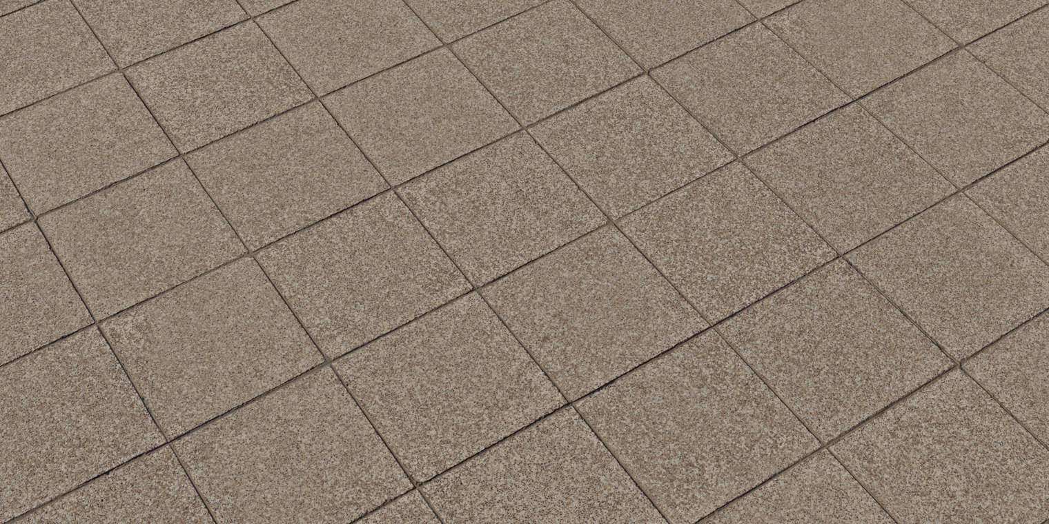 Free 8K texture of square outdoor tiles with embedded mixed stones - speckled, grainy stone surface with shallow grout lines in warm brown tones.