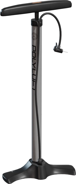 Free 8K model: tall steel-and-plastic floor pump with wide T-handle, flexible hose and tripod base, and realistic surface details.