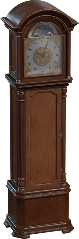 Free 8K model - ornate vintage wooden grandfather clock with antique brass dial and moonphase, fully rigged for animation; ideal for decorative or period sets.