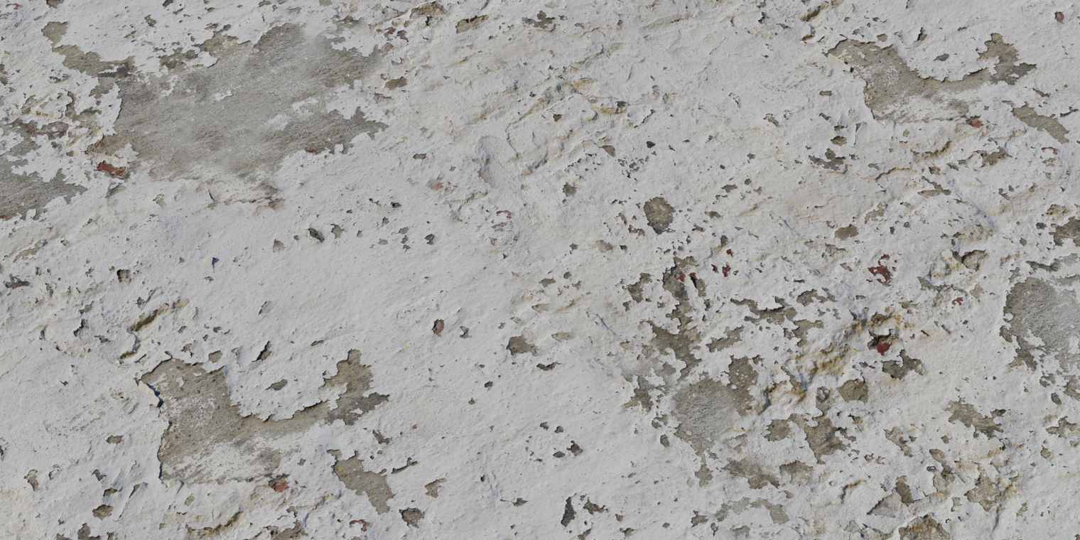 Free 8K texture of white rough plaster with chipped, flaking surface, exposed backing and gritty, dirty weathering.