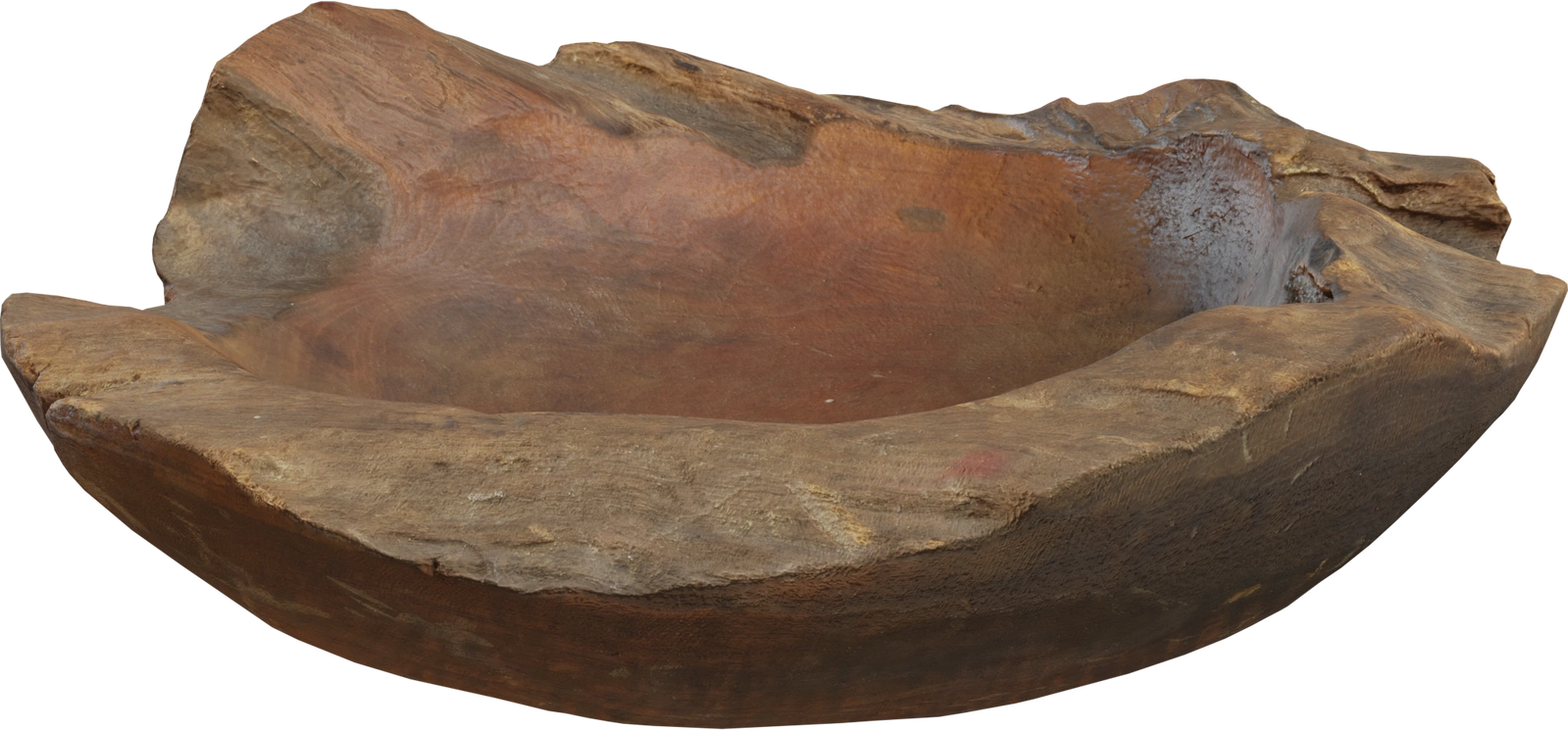 Free 8K model - hand-carved, rustic wooden bowl with irregular, worn rim, smooth shallow interior and rich aged grain and patina.