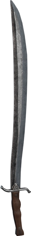 Free 4K wooden-handle saber with a weathered, curved blade, simple crossguard and wooden grip - rustic, worn pirate-era combat styling.